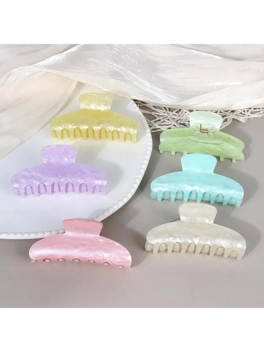 6 Pcs Medium Marble Hair Claw Clips - Strong Hold Non-Slip Jaw Clamps for All